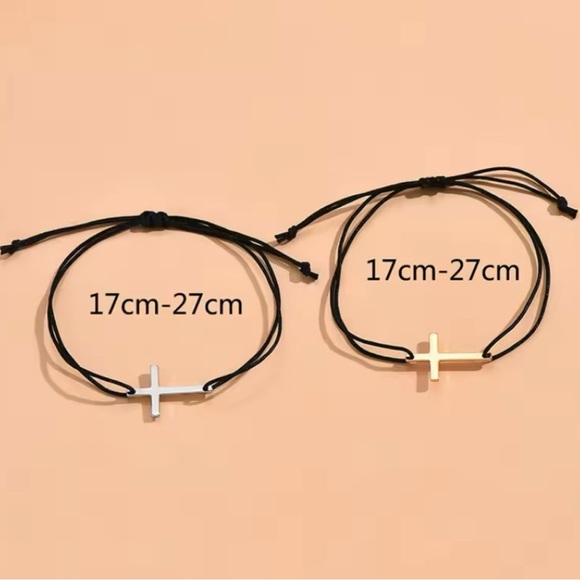 Black and Gold Cross Bracelet string Rope for couples - Picture 3 of 5